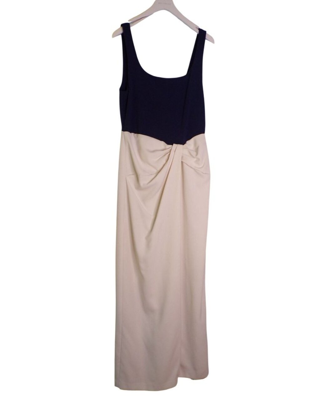 🆕RALPH LAUREN Two-Tone Ottoman Crepe Sleeveless Gown Navy Blue/Ivory 8 - Picture 12 of 14